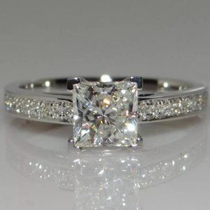 925 SILVER SQUARE DIAMOND ENGAGEMENT RING, CUTE RING, SHINY RING.